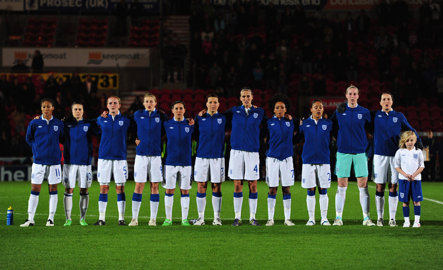 England Women line up ahead of their Euro 2013 qualifier against Serbia.